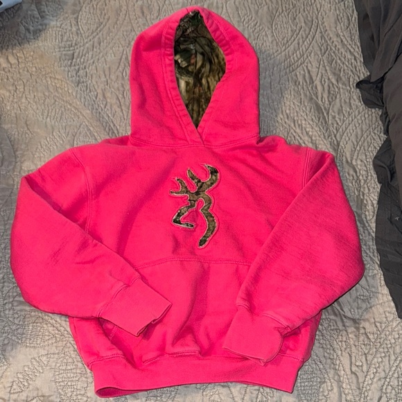 Browning Other - Girls Pink Hoodie with Camouflage Browning deer Logo size youth medium